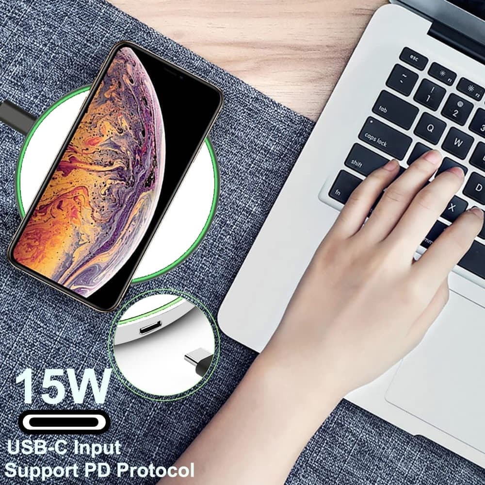 15W Qi Fast Wireless Smartphone Fast Charger Charging Pad With USB C Cable view 2