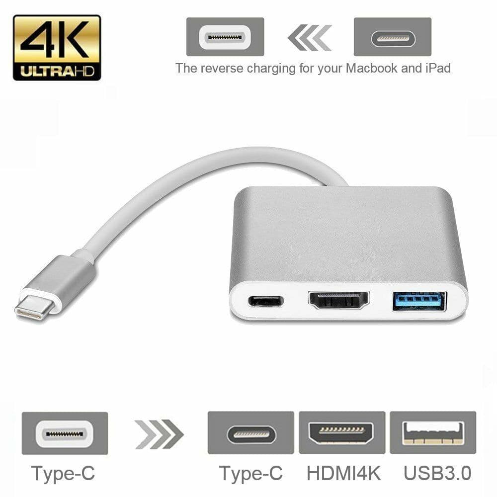 Original 3 in 1 USB 3.1 Type C to VGA Adapter Multiport USB 3.0 Hub with Type-C Female Charging Port & Video Converter for MacBook Pro