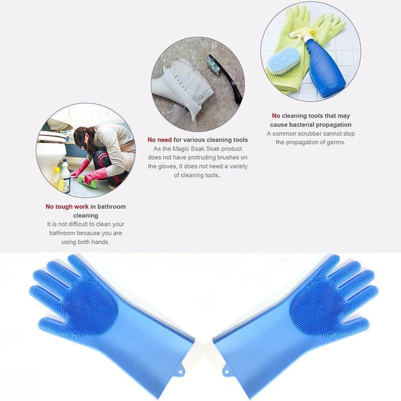 Magic Silicone Gloves with Wash Scrubber 1 Pair, Reusable Dishwashing Scrubber Heat Resistant Cleaning Gloves view 3