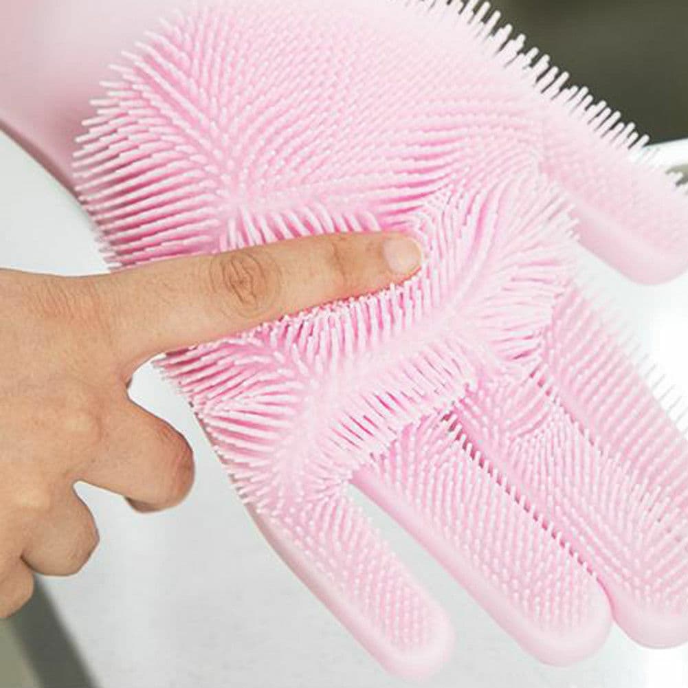 Magic Silicone Gloves with Wash Scrubber 1 Pair, Reusable Dishwashing Scrubber Heat Resistant Cleaning Gloves view 2