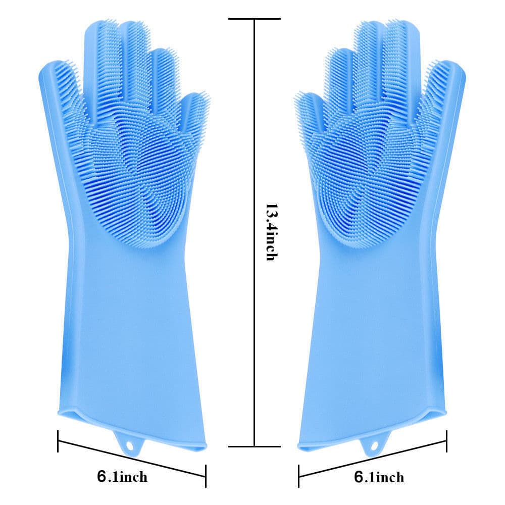 Magic Silicone Gloves with Wash Scrubber 1 Pair, Reusable Dishwashing Scrubber Heat Resistant Cleaning Gloves view 4