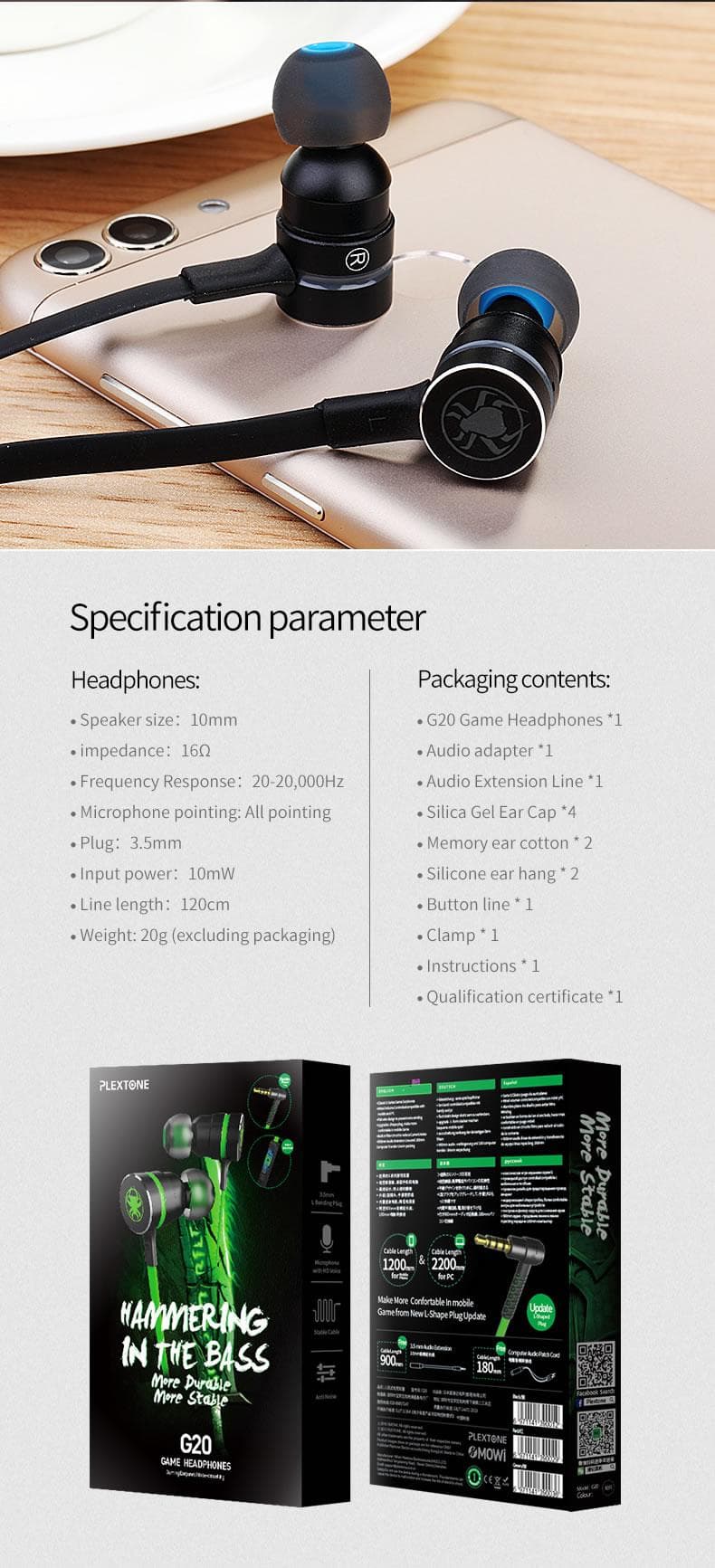 PLEXTONE G20 Gaming Magnetic Noise-Cancellation Memory Foam Earphone Earphone With Mic view 3