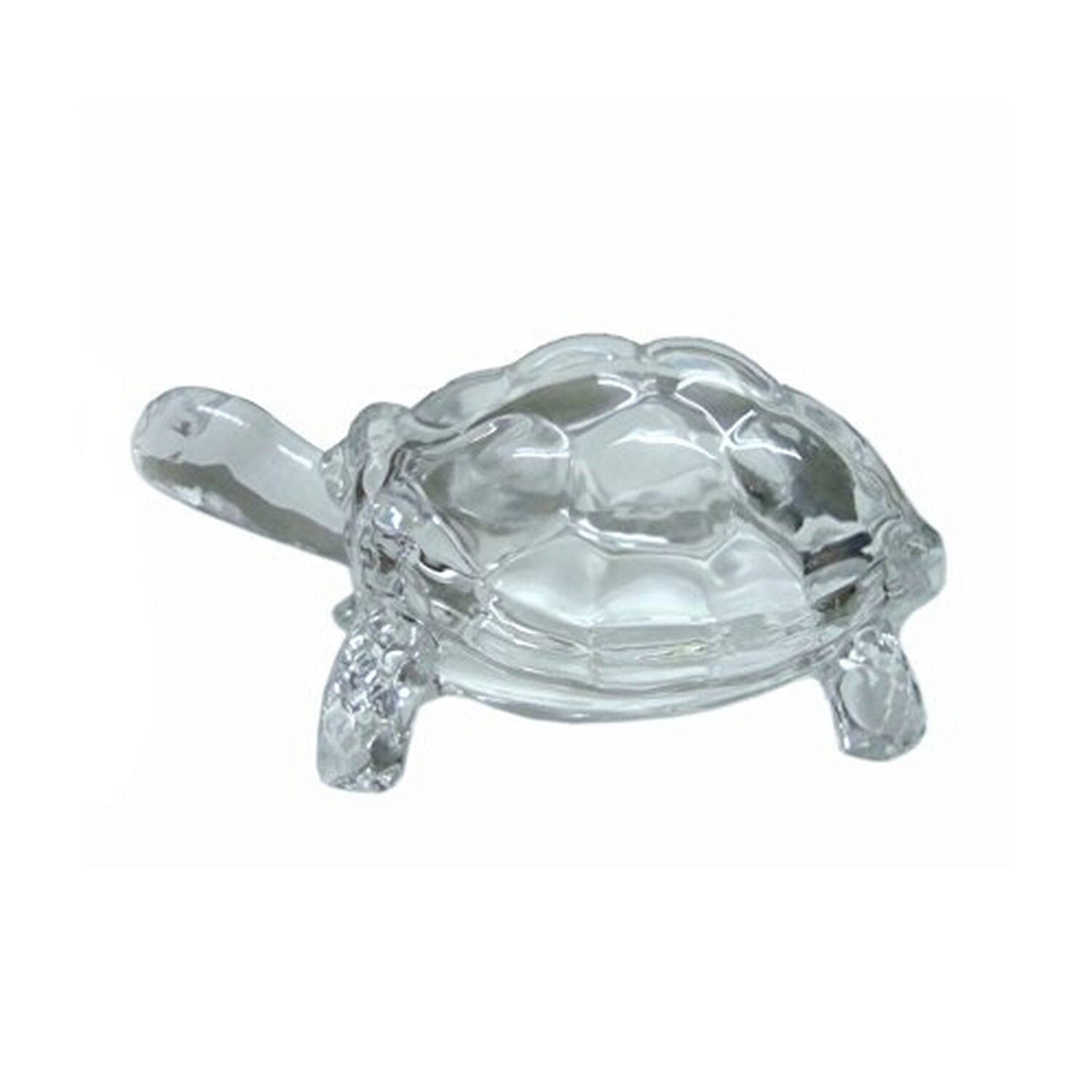 Chinese Feng Shui (8.5 X 12Cm) Tortoise Turtle Statue, Crystal Glass Statue- White Clear