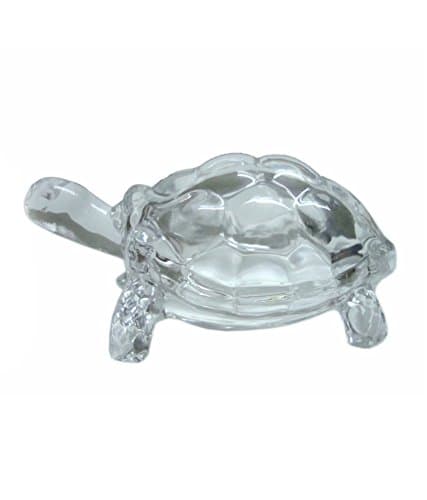 Chinese Feng Shui (8.5 X 12Cm) Tortoise Turtle Statue, Crystal Glass Statue- White Clear view 2