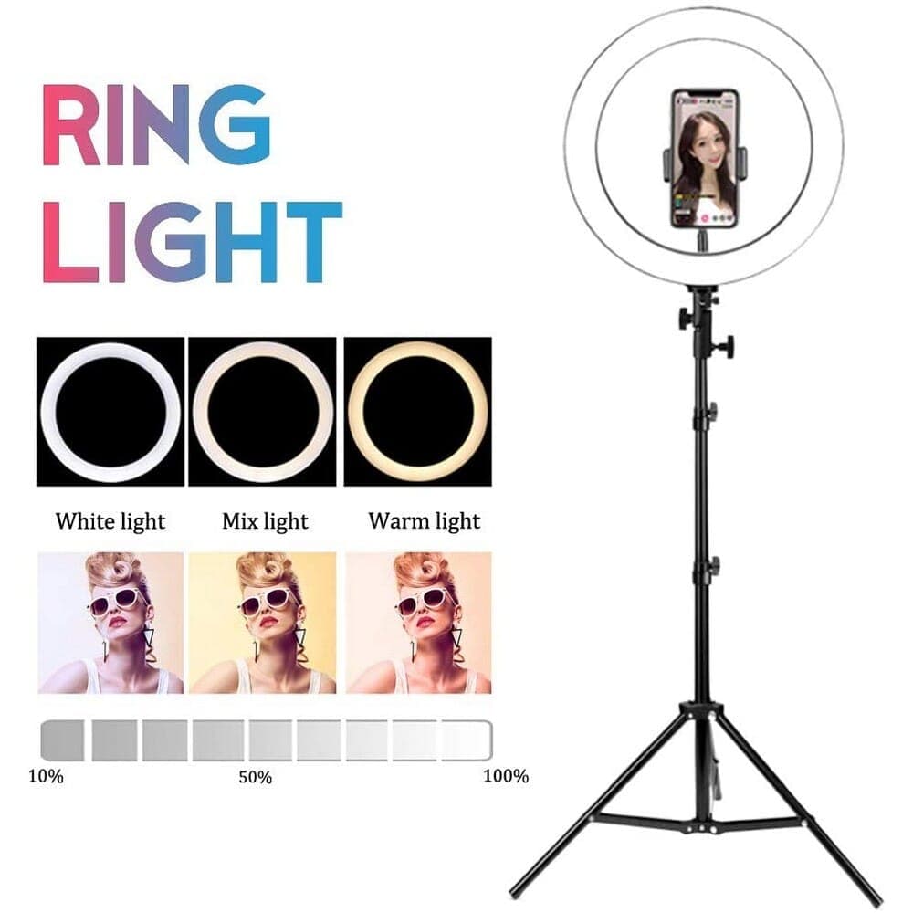 36cm Ring Light With 7FT Tripod and Phone Holder 3 Light Modes & Stepless Dimming Fit Selfie YouTube Video Makeup