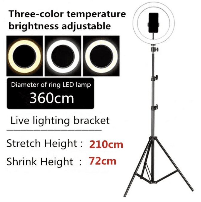 36cm Ring Light With 7FT Tripod and Phone Holder 3 Light Modes & Stepless Dimming Fit Selfie YouTube Video Makeup view 3