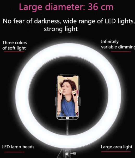 36cm Ring Light With 7FT Tripod and Phone Holder 3 Light Modes & Stepless Dimming Fit Selfie YouTube Video Makeup view 4