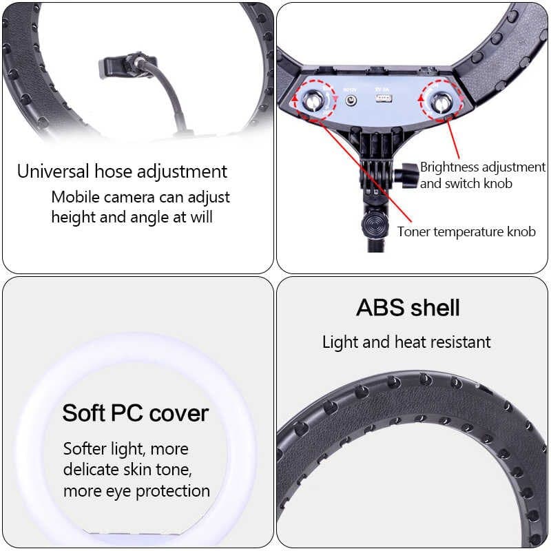 14 inch 36CM Ring Shape LED Beauty WIth 3 Mobile Phone Clip And 7FT Tripod Fill Light for Live Take Photos With USB Port view 5