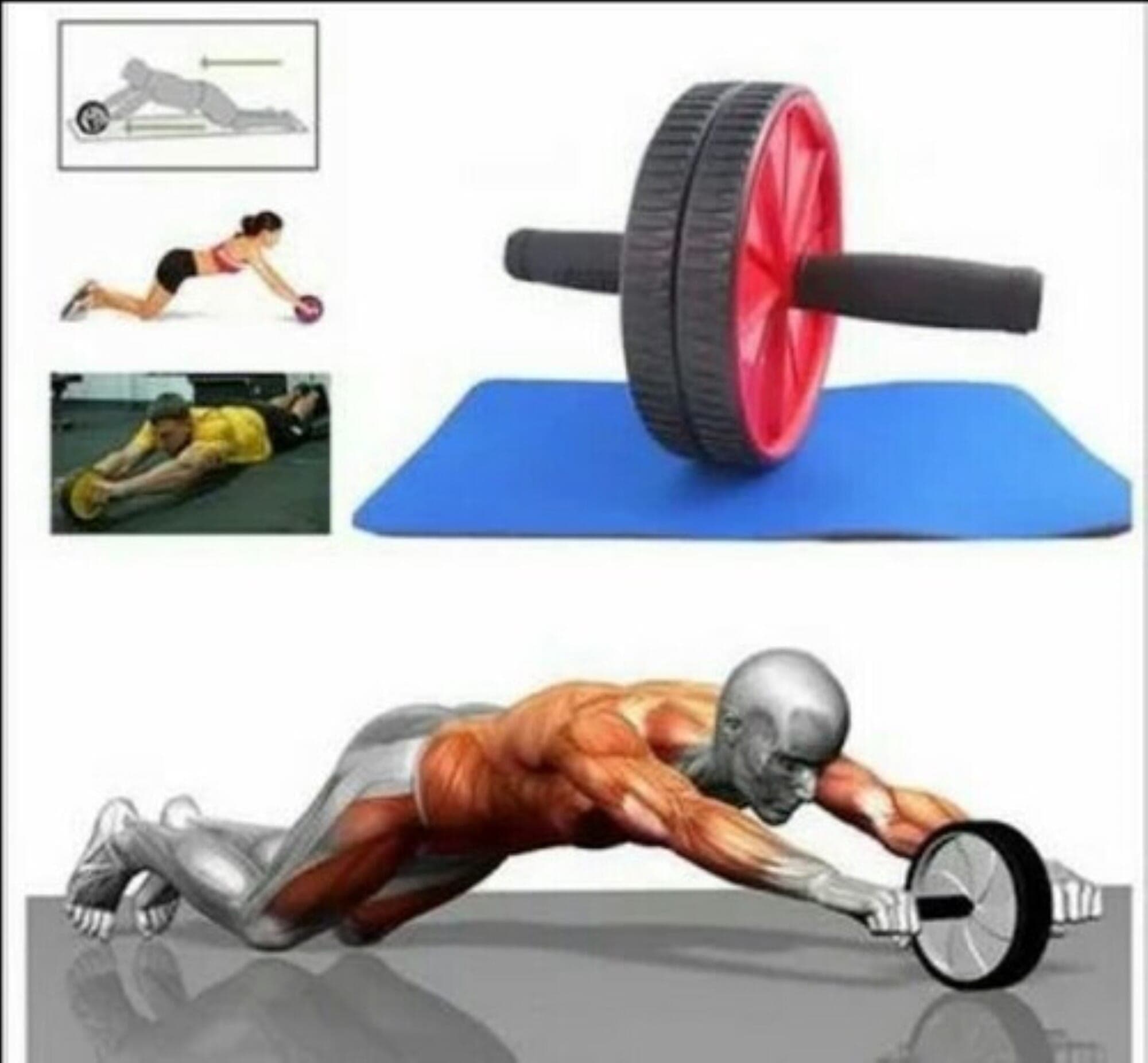Anti Skid Double Wheel Balance AB Roller Portable Exerciser with Knee Mat for Abdominal Stomach Total Body Workout Hips Shoulder Back Exercise Fat Loss Home Gym Equipment Fitness Body Toner