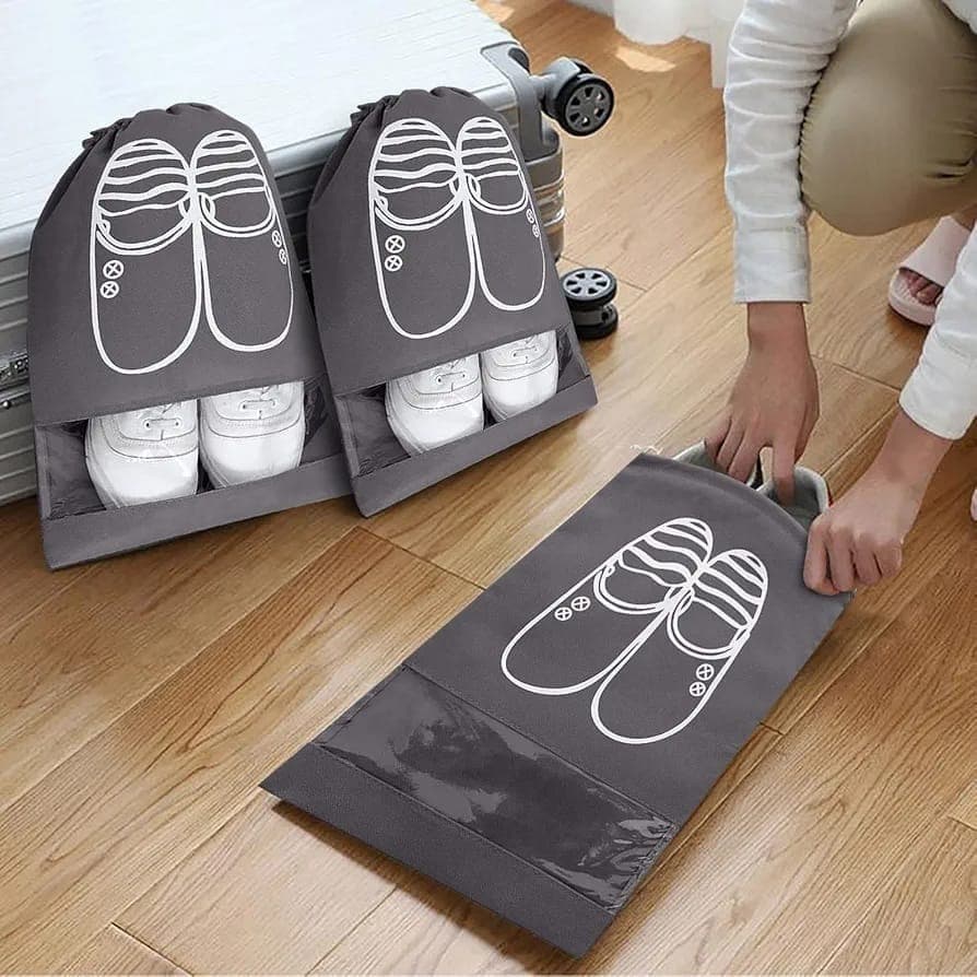 1Pc Portable Travel Shoe Bag , Waterproof Shoe Bag For Gym , Travel,Space-saving Dust-proof Storage Bag With Rope Non-woven Shoe Bag view 2