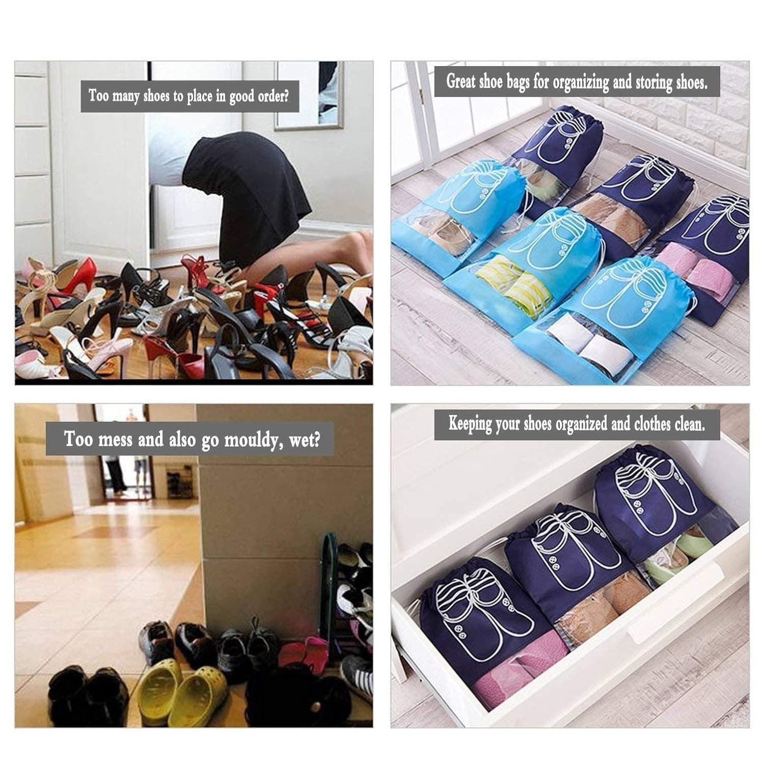1Pc Portable Travel Shoe Bag , Waterproof Shoe Bag For Gym , Travel,Space-saving Dust-proof Storage Bag With Rope Non-woven Shoe Bag view 4
