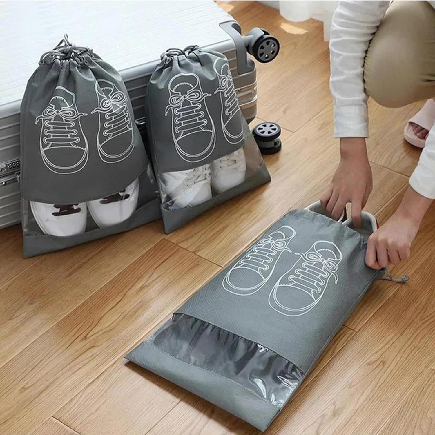 1Pc Portable Travel Shoe Bag , Waterproof Shoe Bag For Gym , Travel,Space-saving Dust-proof Storage Bag With Rope Non-woven Shoe Bag view 3