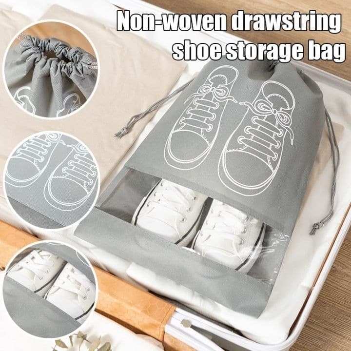 1Pc Portable Travel Shoe Bag , Waterproof Shoe Bag For Gym , Travel,Space-saving Dust-proof Storage Bag With Rope Non-woven Shoe Bag view 5
