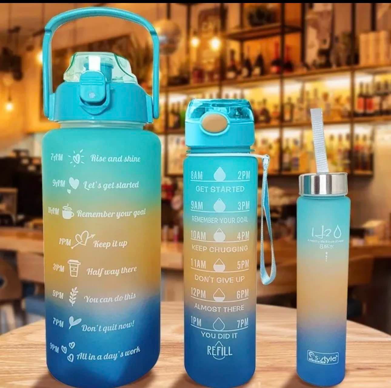 3In1 Water Bottle With Large Capacity For Hiking Home Use Sports Gym Bottle ( 2000ml-900ml-280ml)