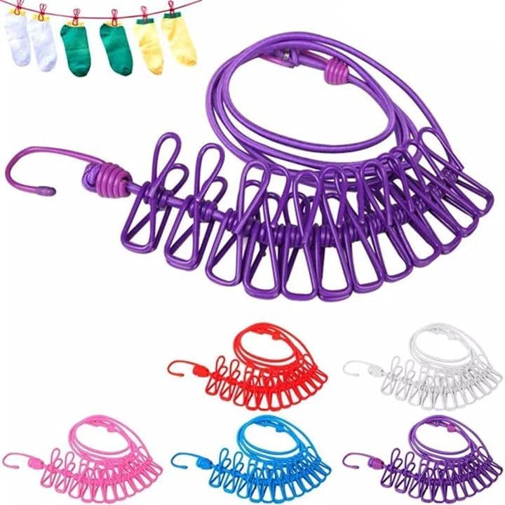 Cloth Drying Rope with 12 Clips and Cloth Hanging Rope for Cloth Drying Multicolor