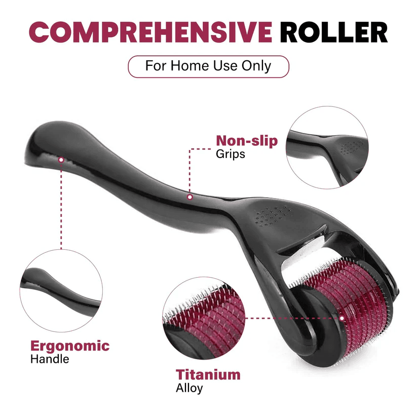 1mm Derma Roller for Hair & Beard Growth | Titanium Micro Needle Roller for Hair Regeneration, Skin Care, Acne Scars, Wrinkles, Dark Circles | EasyGlow Microneedle Therapy Tool