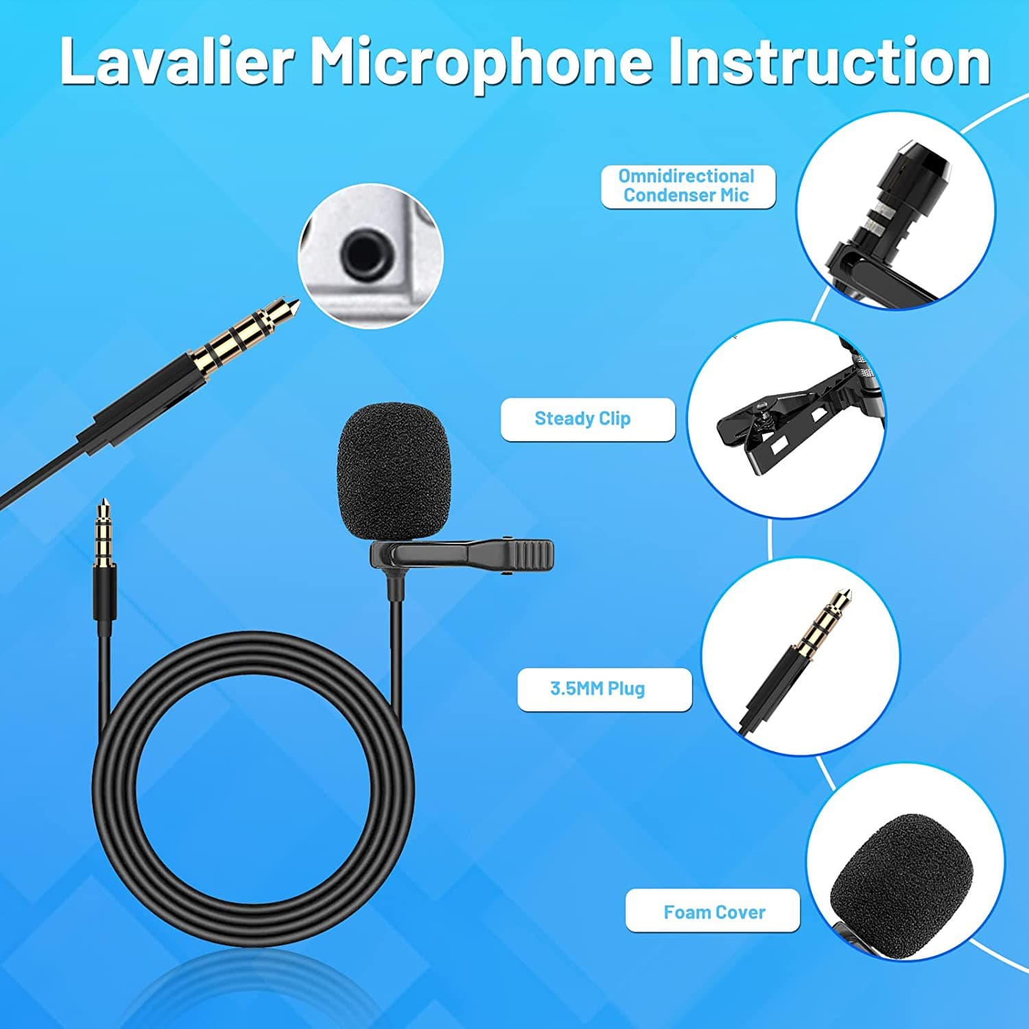 3.5mm Lavalier Clipon Wired Microphone view 2