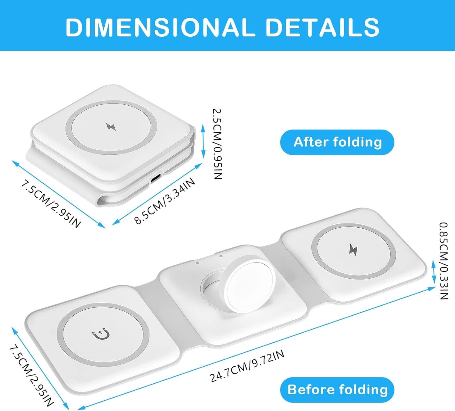 3 In 1 Foldable Wireless Charger Station For Phone Watch Earbuds view 3