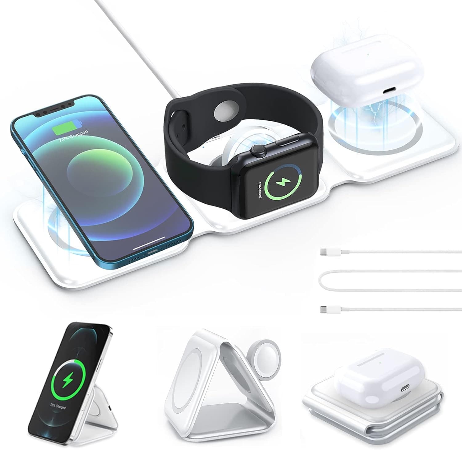 3 In 1 Foldable Wireless Charger Station For Phone Watch Earbuds view 1