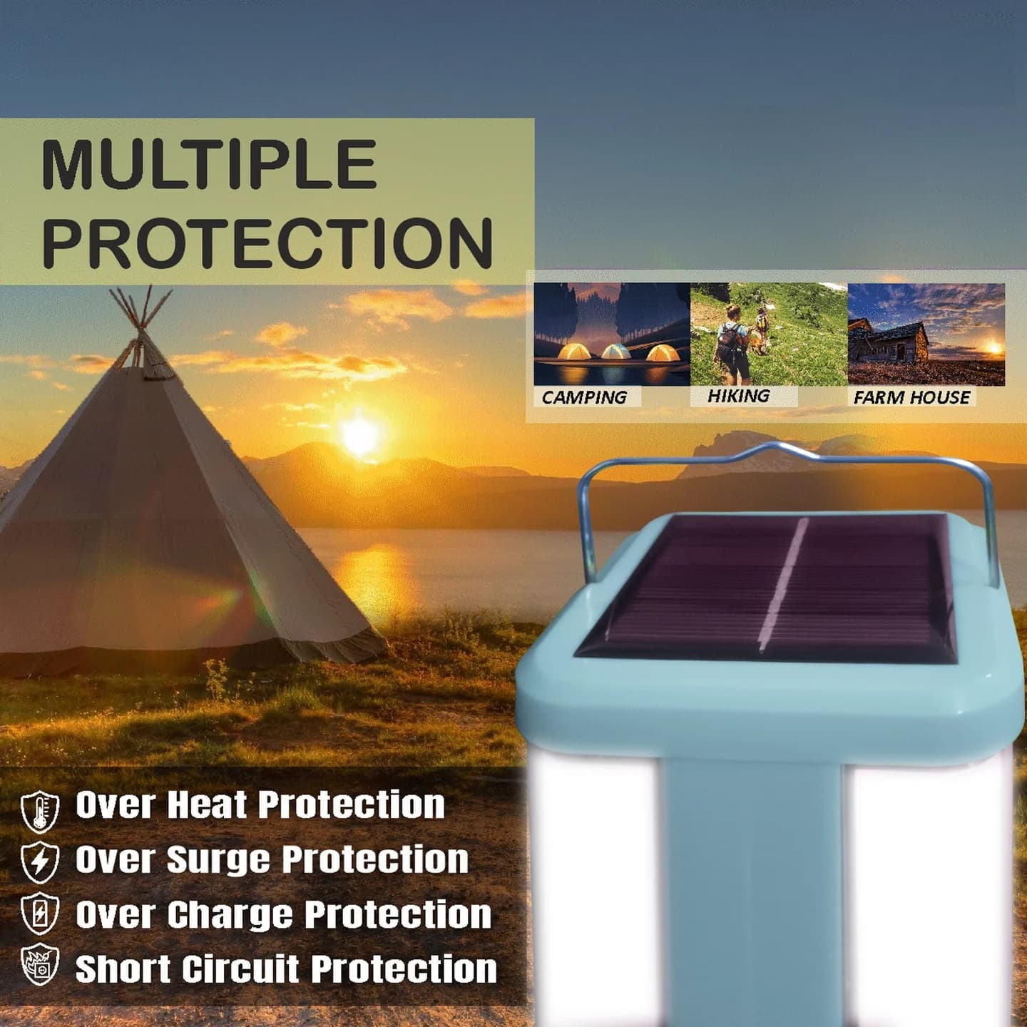 360 Degree Floor Lantern Lamp Emergency Rechargeable Solar Light 4 Tube view 4