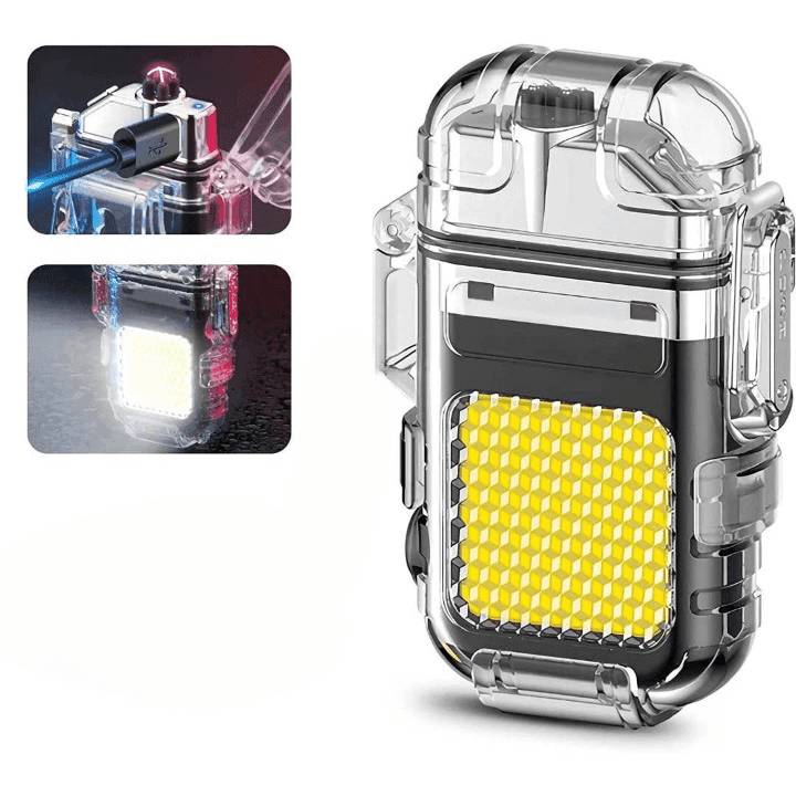 360 Flash Rechargeable Windproof Electric Arc Lighter With COB LED Flashlight view 1
