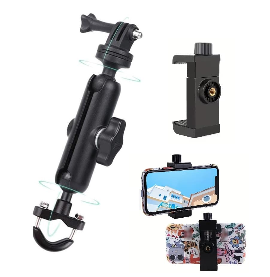 360° Metal Motorcycle Bike Action Camera And Mobile Holder Handlebar Mount view 1