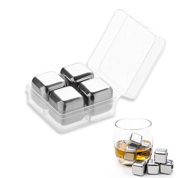 4 Piece Reusable Stainless Steel Ice Cube Set view 1