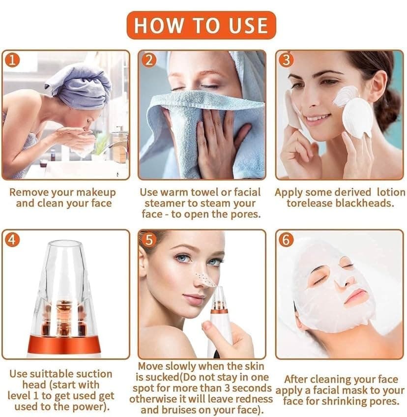 6 In 1 Rechargeable Electric Blackhead & Whitehead Remover Vacuum Pore Cleaner Facial Cleansing Tool view 2