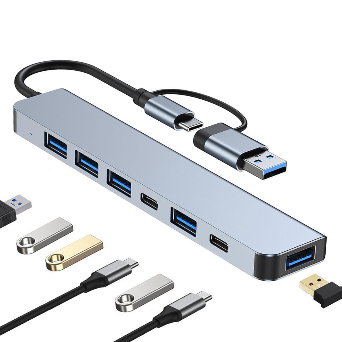 7 In 1 Aluminum Metal USB And Type C Hub For PC USB Extender view 1