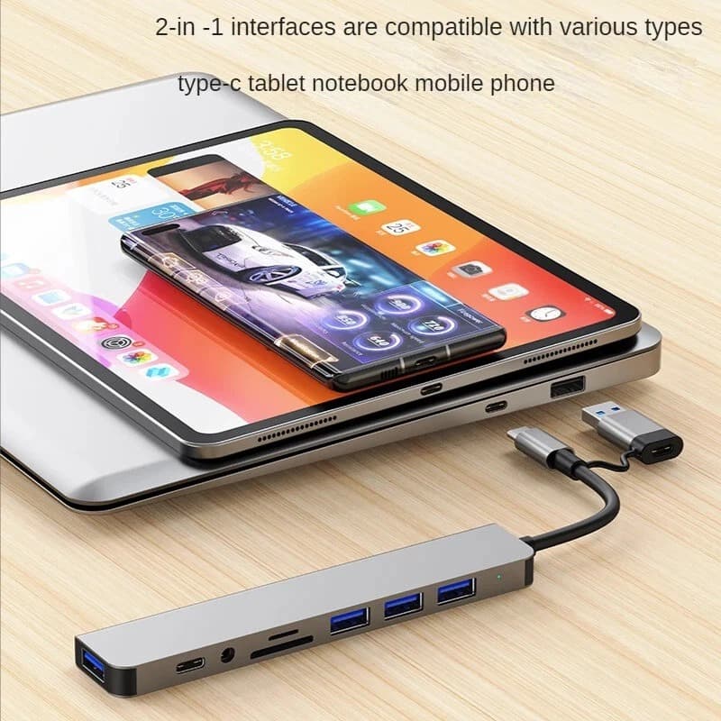 8 In 2 USB-C Hub Adapter With USB TF/SD Card Reader & 3.5mm Audio Port view 2