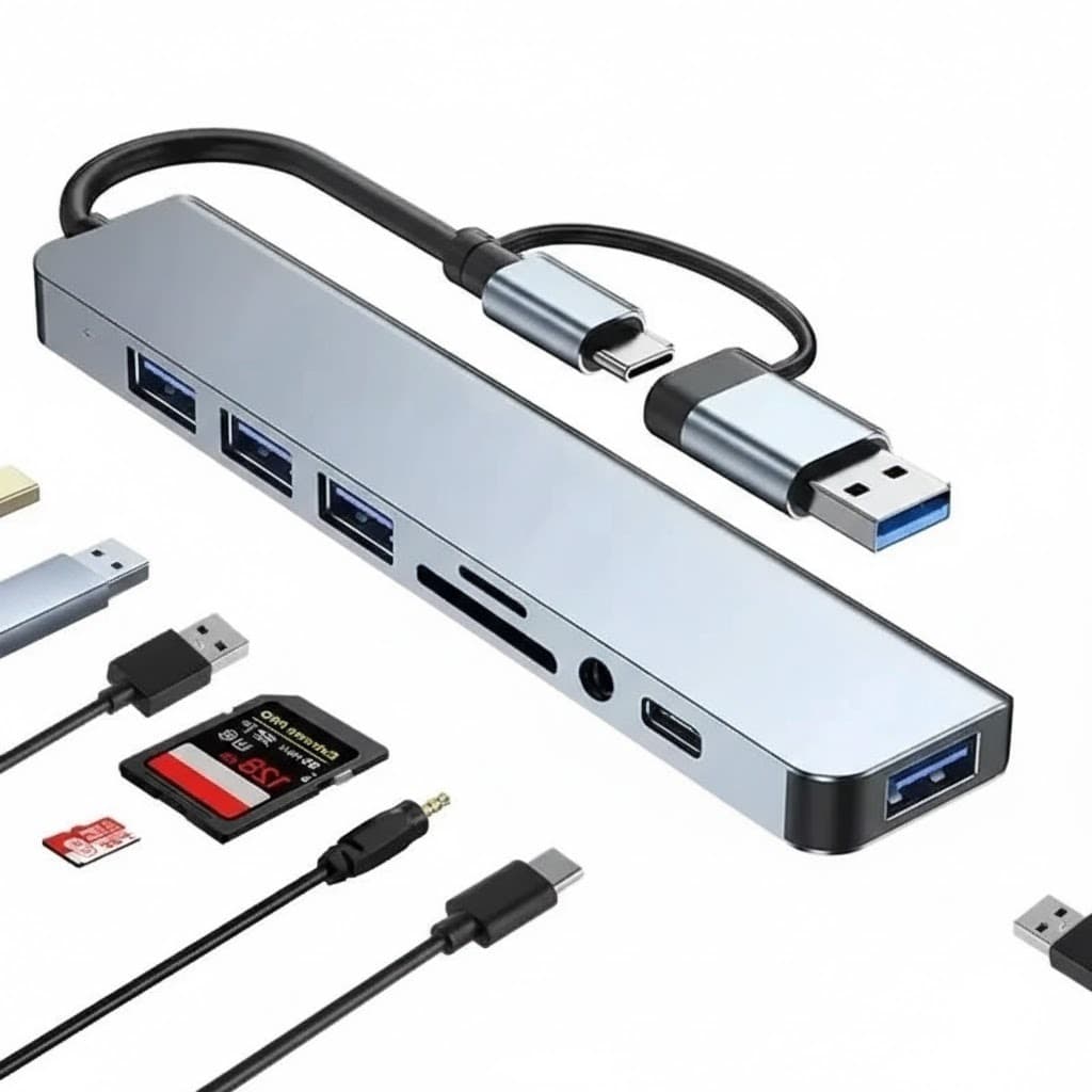 8 In 2 USB-C Hub Adapter With USB TF/SD Card Reader & 3.5mm Audio Port view 1