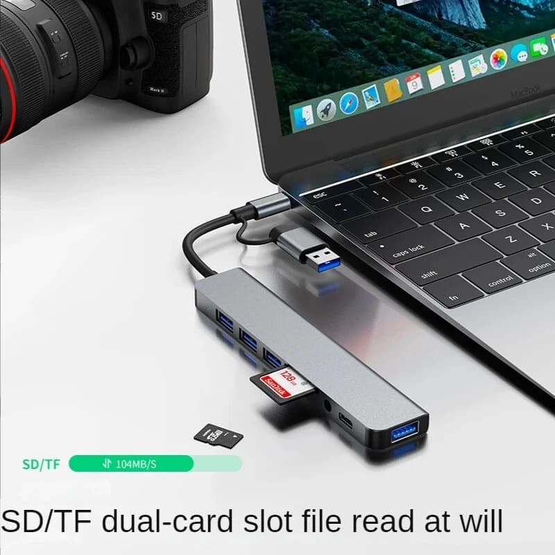 8 In 2 USB-C Hub Adapter With USB TF/SD Card Reader & 3.5mm Audio Port view 4