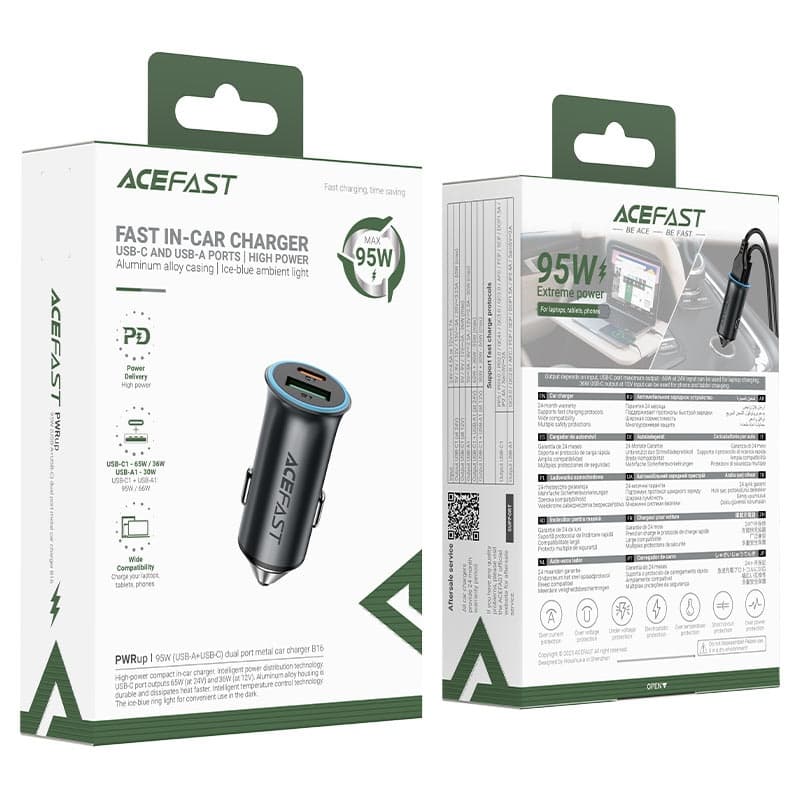 Acefast B16 95W Fast Charge Car Charger (1xUSB-C + 1xUSB-A) view 6