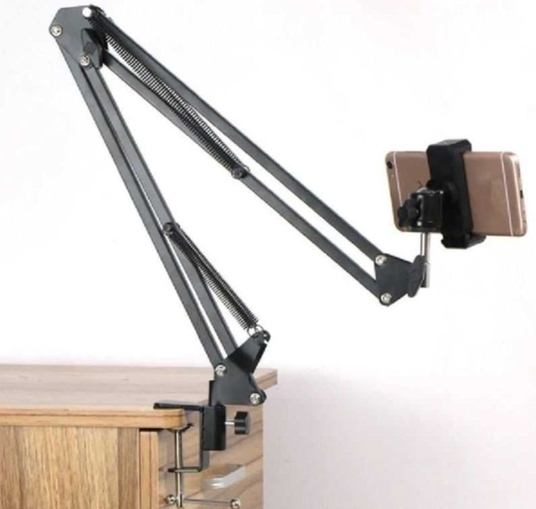 Adjustable Foldable Scissor Arm Mobile Stand With Table Clamp And Phone Holder view 3