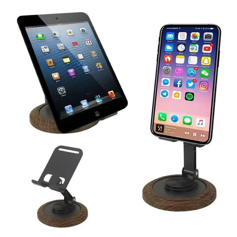 Adjustable Folding Wood Design Base Mobile Stand view 1