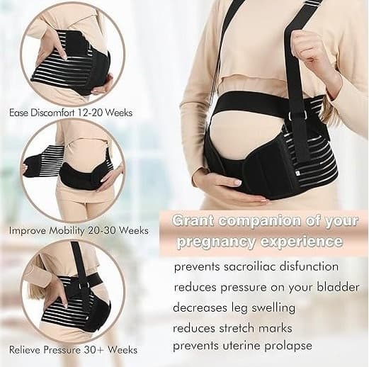Adjustable Maternity Belly Band Breathable Pregnancy Support Belt & Back Brace, 360° Abdominal Support view 3