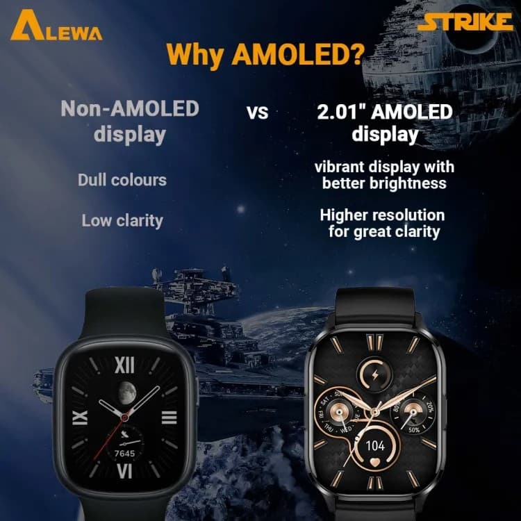 Alewa Strike Amoled Smartwatch 2.01″ Large Display Bluetooth Calling IP67 WaterProof Metal Body view 2