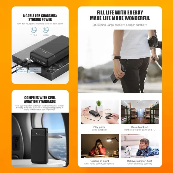 Alewa Vintage 20000 mAh Power Bank PD Fast Charging Rapid 2x Recharge view 4