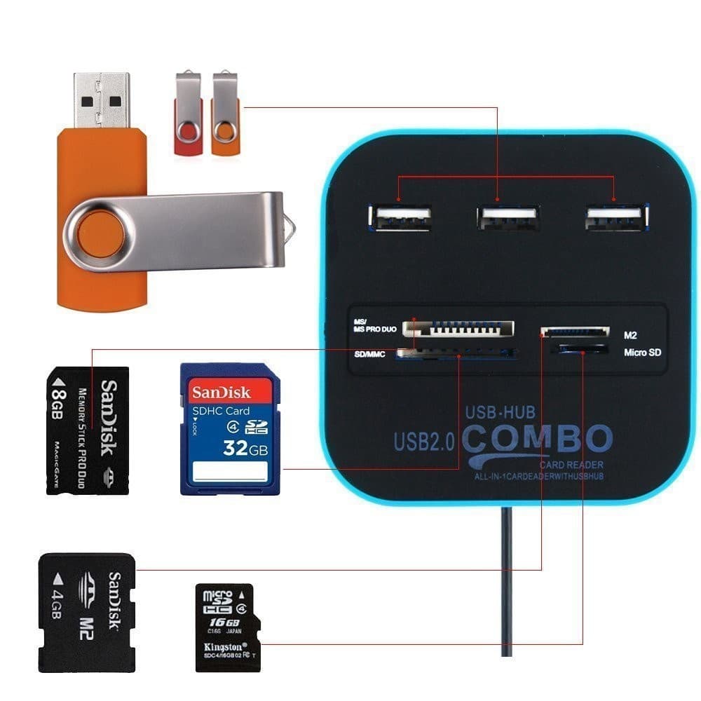 All In One Combo Card Reader For Pen Drive Cameras Mobile PC Laptop Tablet view 1