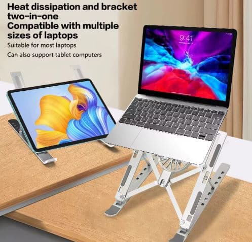 Aluminum Laptop Stand With Lighting Cooling Fan Foldable For Travel And Office Use view 2