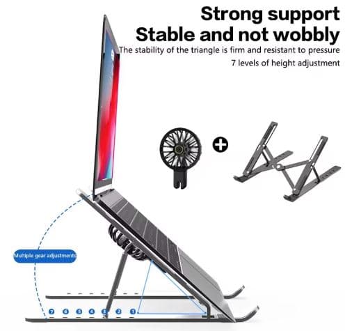 Aluminum Laptop Stand With Lighting Cooling Fan Foldable For Travel And Office Use view 4