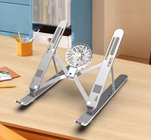 Aluminum Laptop Stand With Lighting Cooling Fan Foldable For Travel And Office Use view 1
