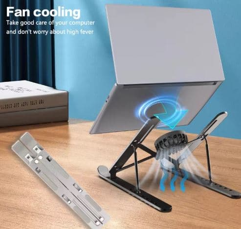 Aluminum Laptop Stand With Lighting Cooling Fan Foldable For Travel And Office Use view 3