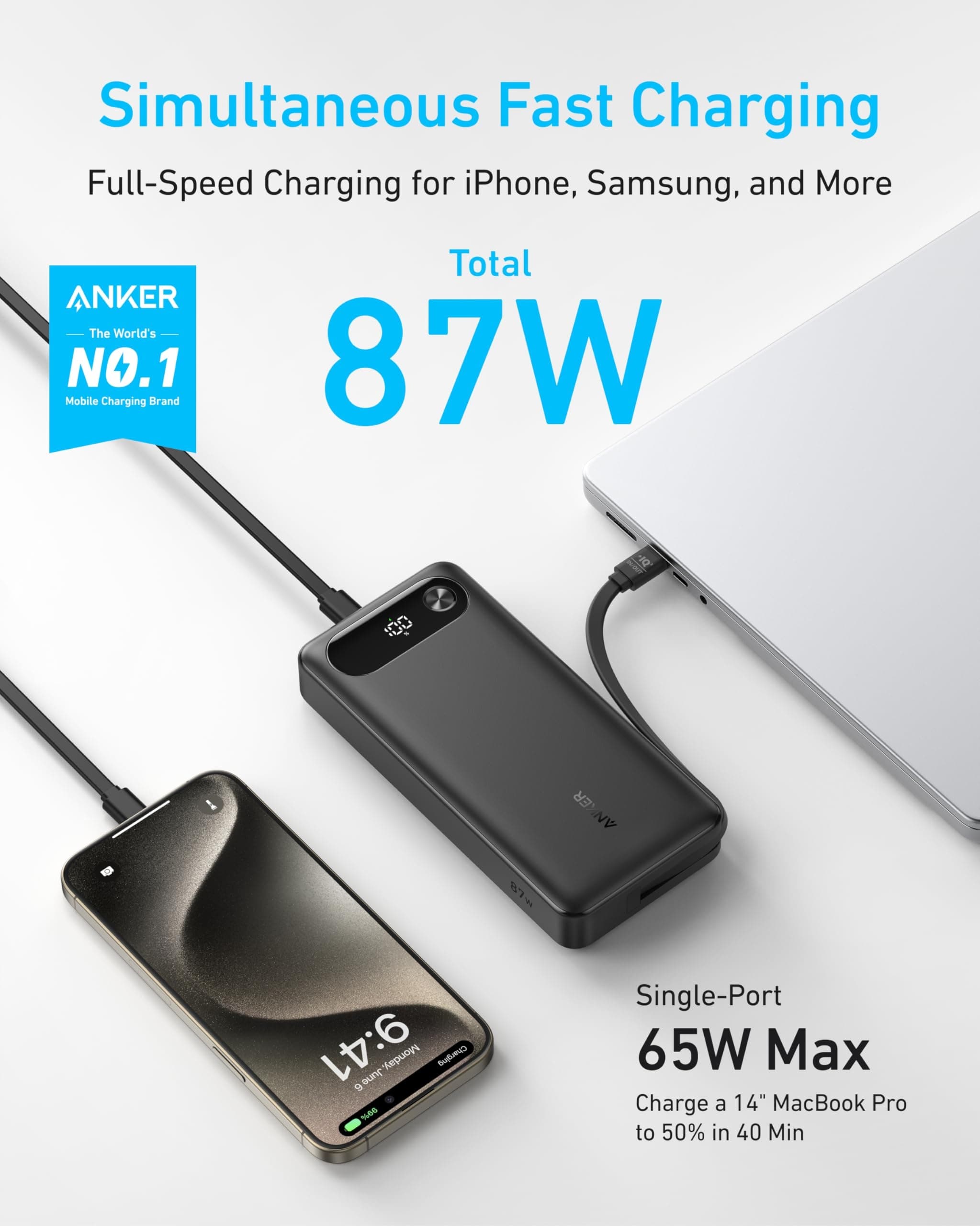 Anker A1383 20000mAh 87 Watt Powerbank With Built-In USB-C Cable view 5