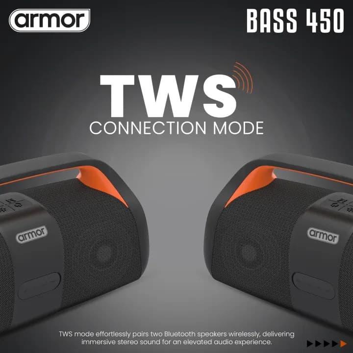 Armor Bass 450 Bluetooth Speaker 20W With TWS Connection RGB Lights IPX5 Waterproof view 2