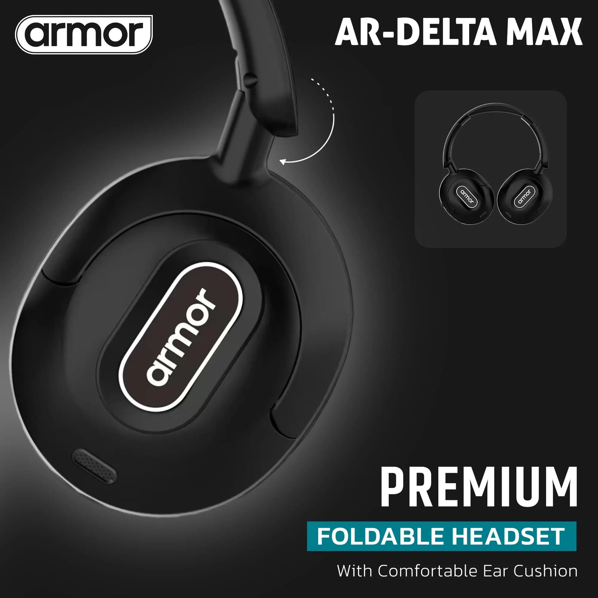 Armor DELTA MAX Wireless Headphones 35H Playtime, HiFi Bass, Foldable, Fast Charging view 4