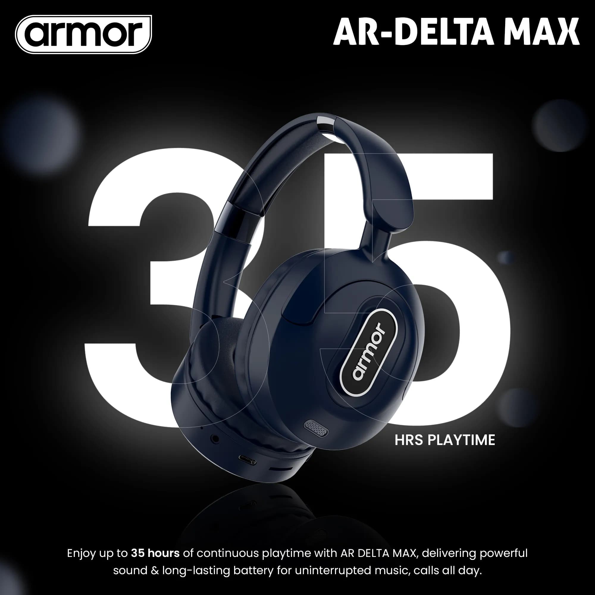 Armor DELTA MAX Wireless Headphones 35H Playtime, HiFi Bass, Foldable, Fast Charging view 2