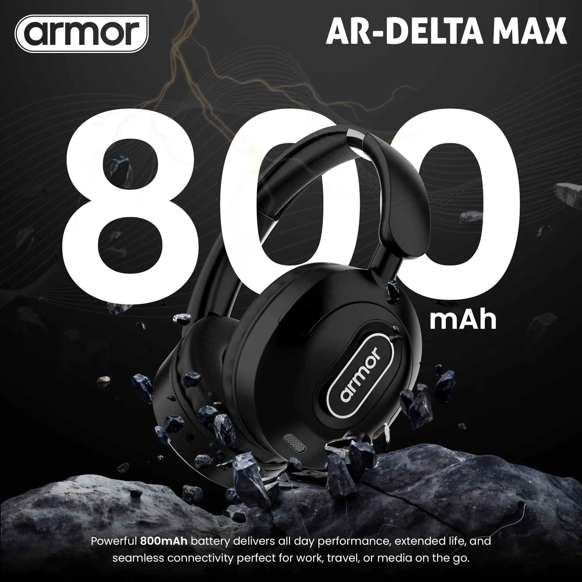 Armor DELTA MAX Wireless Headphones 35H Playtime, HiFi Bass, Foldable, Fast Charging view 3