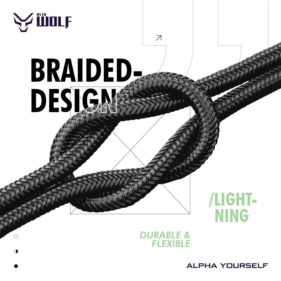 Asta WOLF Hyper 100cm Type-C To Lightning Cable 30W Braided Cable view 4