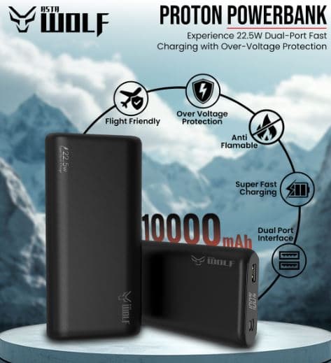 Asta WOLF Proton 10000mAh Slim Powerbank 22.5W Output Fast Charging view 1
